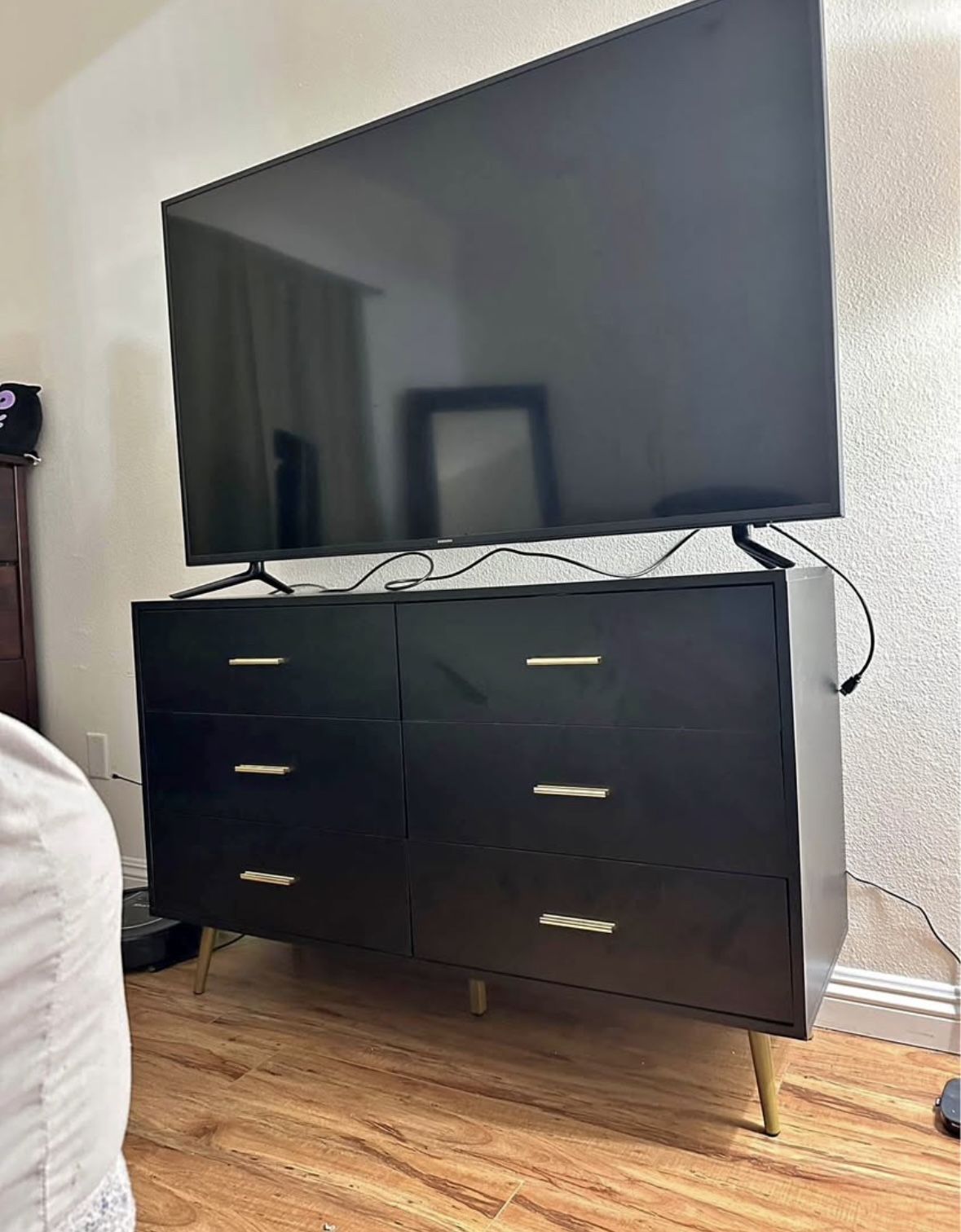 Black 6 Drawer Dresser with Gold Accents