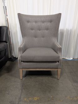 Grey Tufted Wingback Chair with Nailhead Trim