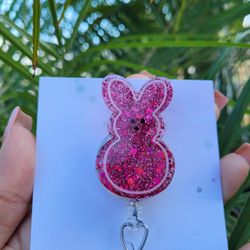 Pink BUNNY Badge Reel, Easter Badge Reel, Spring Badge Reel