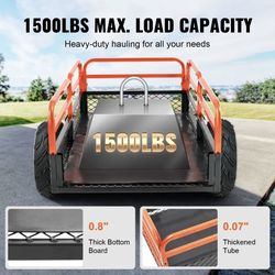 VEVOR Heavy Duty Steel ATV Dump Trailer, 1500-Pound Load Capacity 15 Cubic Feet, Tow Behind Dump Car