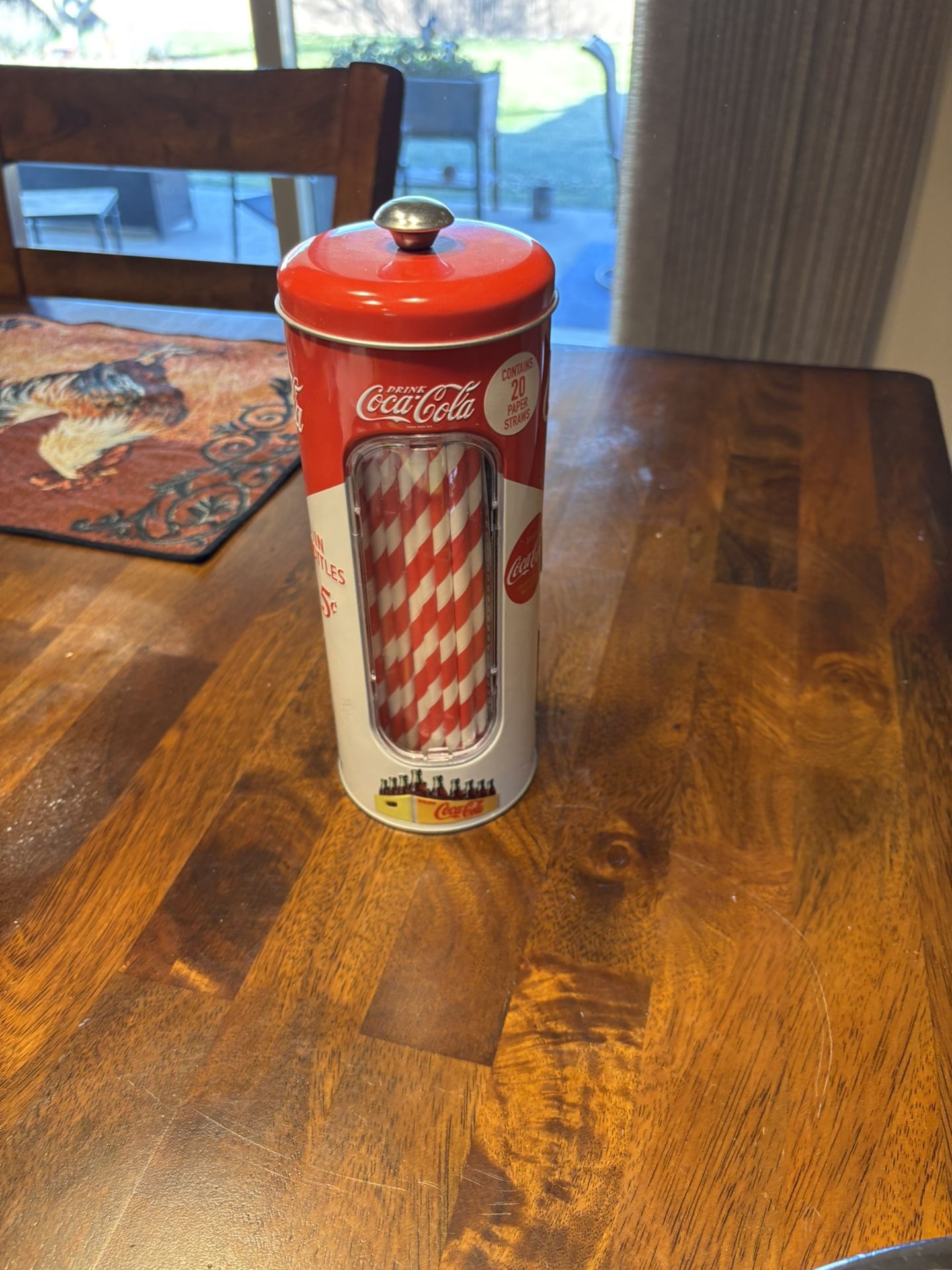 Coca-Cola Coke Retro Metal Tin Straw Holder Dispenser with 20 Paper Straws