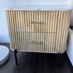 Fluted Night Stand With White Marble Top - Free Delivery ✅ Mango Fluted Night Stand - Solid Wood Nightstand 