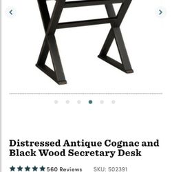 Distressed Antique Cognac and Black Wood Secretary Desk