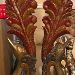 Hand-Carved Wooden Peacock Statues – 42” Tall (Pair)