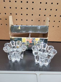 Vintage 1960's Crystal Candle Holders Robert Alan Candle Company w/ Original Box