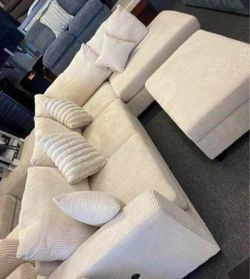 3-pc sectional sofa with storage ottoman Ivory Corduroy