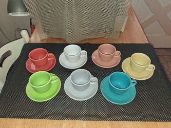 Homer Laughlin Fiestaware set of seven cups and saucers. Selling as a set. Excellent condition! All sales final.