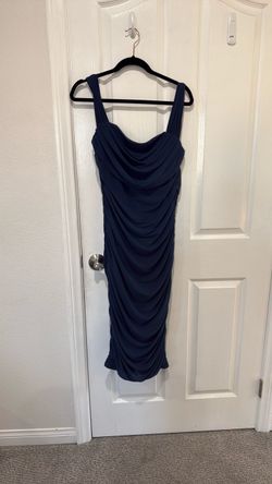 off the shoulder ruched blue dress