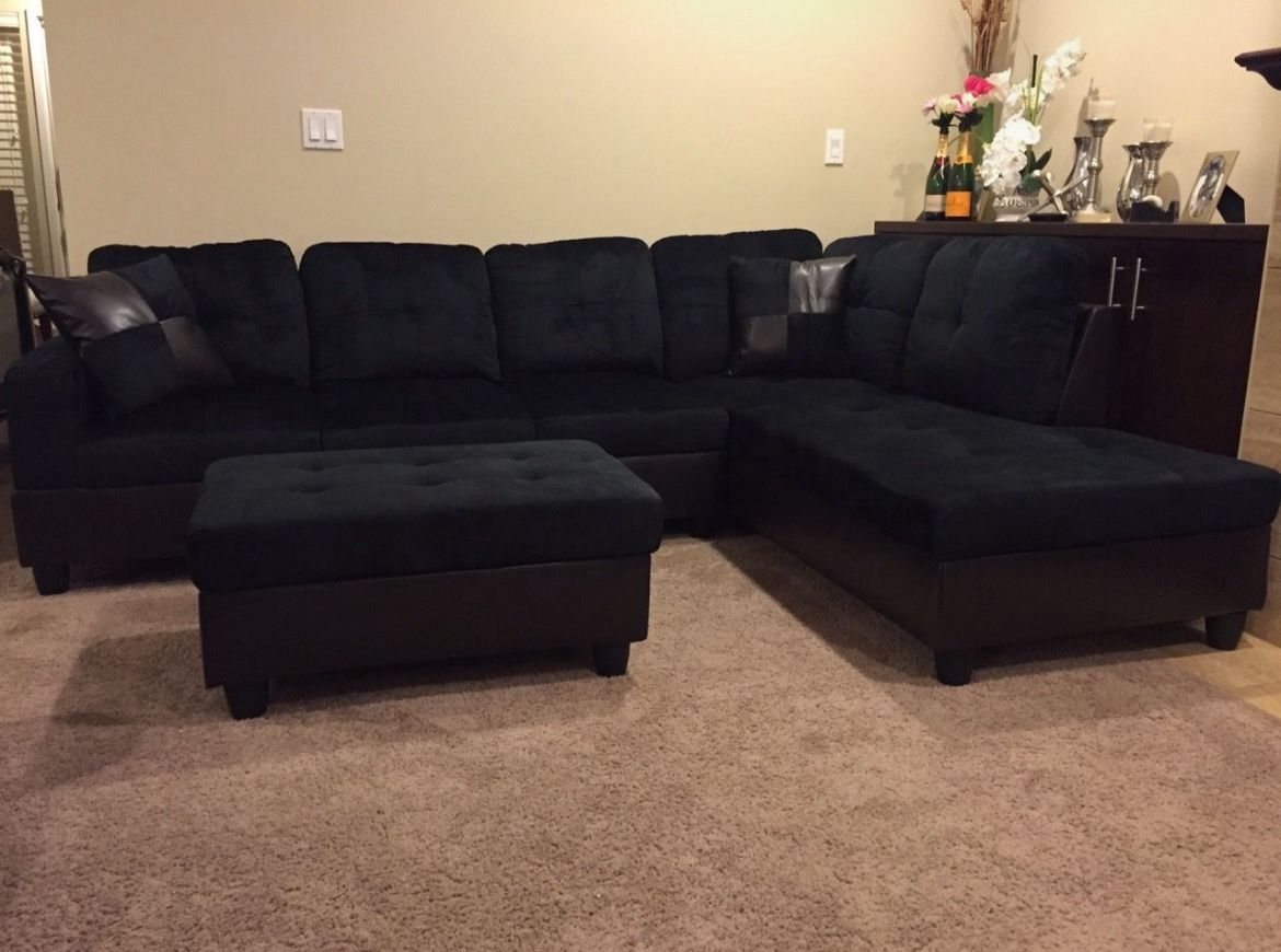 Black Microfiber Sectional and Ottoman