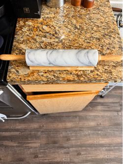 Marble Rolling Pin with Wooden Cradle