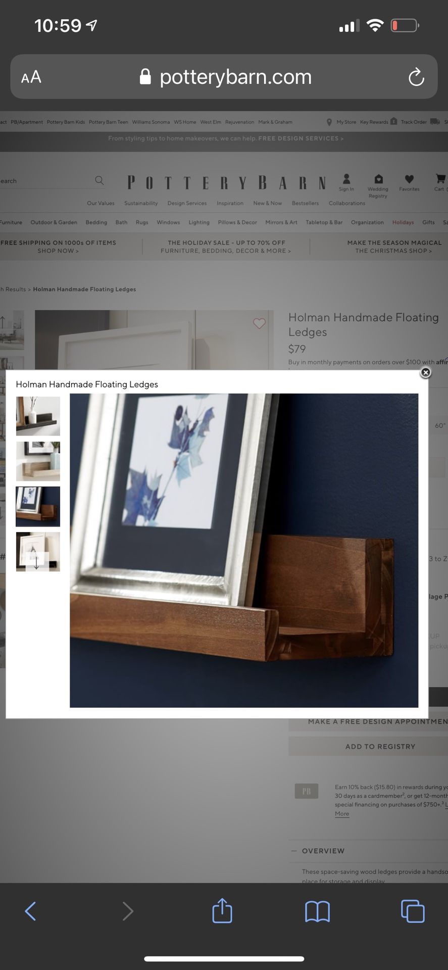 Pottery Barn 3ft Holman Ledge Floating Shelf