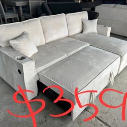 Corduroy Sectional Sofa With Pullout Bed And Storage 89x59x36 "