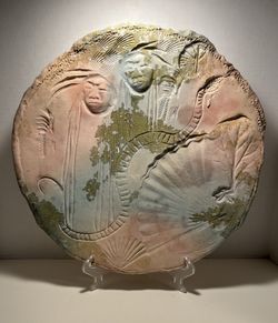 Vintage Tony Evans Kajima Pottery Modernistic Ceramic Wall Art Platter 17"D