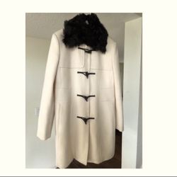 Banana Republic XS Beautiful Cream Toggle Faun fur Trim Coat
