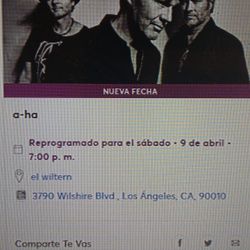 A-ha Concert  Los Ángeles 2 Tickets April 9th 