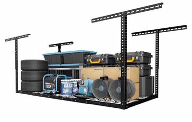 FLEXIMOUNTS 3x6 Overhead Garage Storage Adjustable Ceiling Rack 72" Length × 36" Width × 40" Height, 450lbs Weight Capacity, Black, Classic Series