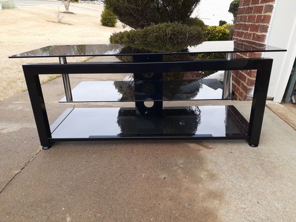 3 tier black metal glass TV stand