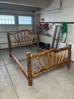 Wooden log bed frame (no slats)