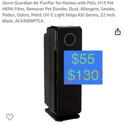 Germ Guardian Air Purifier for Homes with Pets, H13 Pet HEPA Filter, Removes Pet Dander, Dust, Allergens, Smoke, Pollen, Odors, Mold, UV-C Light Helps