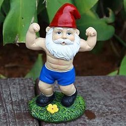 Funny Workout Garden Gnomes Statues 6.2 Inches Outdoor Muscular Fitness Naughty Gnomes Decorations for Yard, Lawn, Patio, Indoor Gnome Figurine for Ho