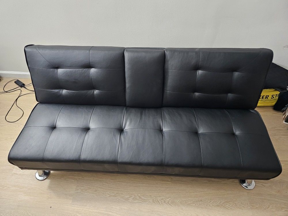 Modern Faux Leather Convertible Futon Sofa