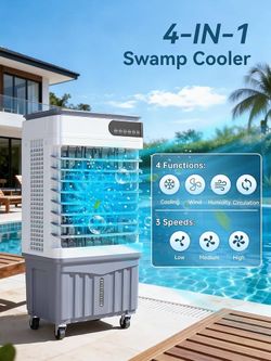 New 2900CFM Swamp Cooler, 3-IN-1 Evaporative Air Conditioner 9.2Gal Tank, 120° Oscillation, 3 Modes&3 Speeds, 4 Ice Packs, Remote, 12H Timer,7-Day 24H