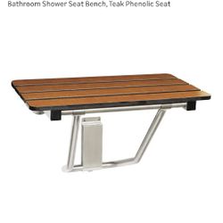 New Seachrome 28-inch x 15-inch in ADA Folding Wall Mount Bathroom Shower Seat Bench, Teak Phenolic Seat