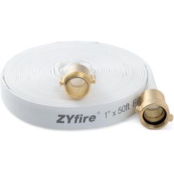 ZYfire Fire Hose - 1" ID x 50 FT Single Jacket TPU Firefighter Hose with M × F NST/NH Brass Couplings 750 PSI Burst Pressure Lightweight for Use in Fi