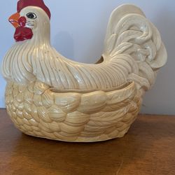Vintage 1976 Arnel's Pottery Rooster Chicken Planter for Succulents White