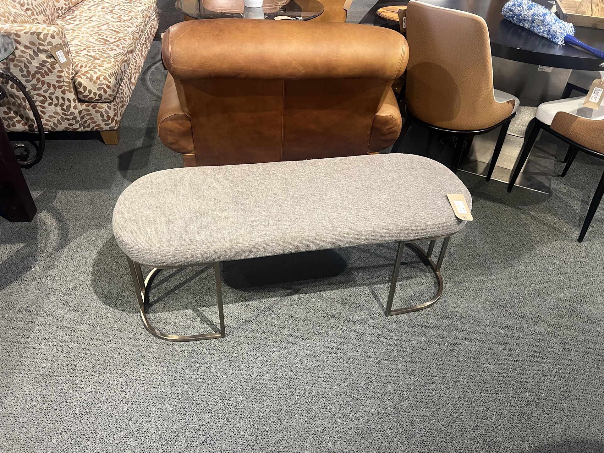 Ottoman: Oval Grey Sunpan Modern Ottoman W/ Gold Frame SKU FFWW33