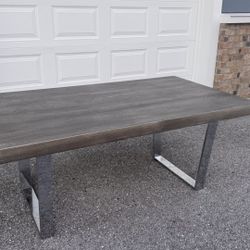 Large Dining Table – Solid Wood Top & Stainless Steel Legs