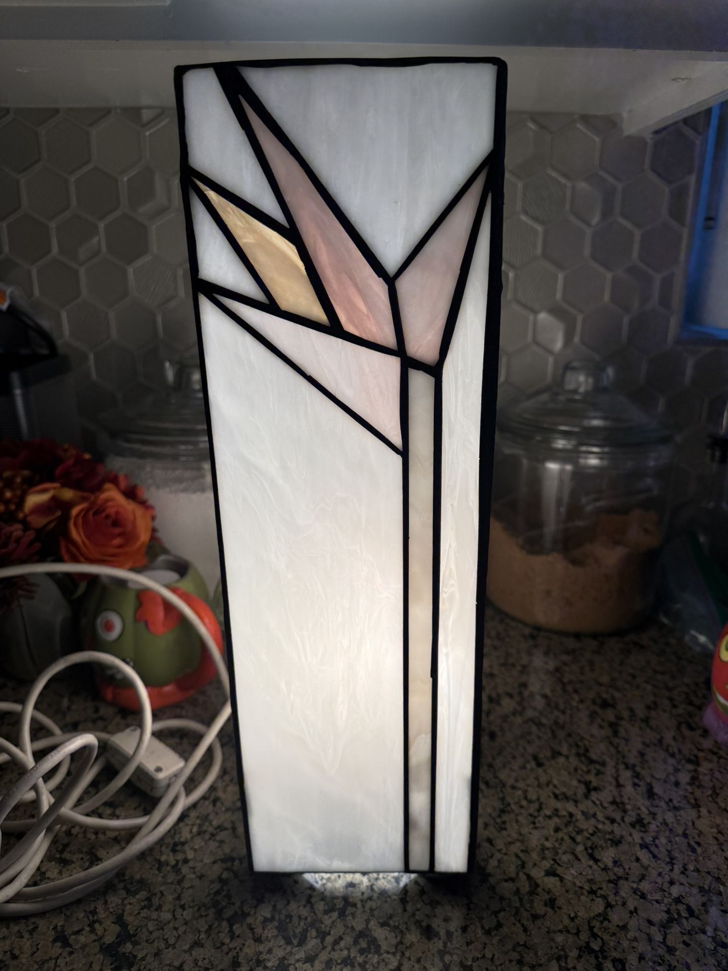 STAINED GLASS PILLAR TABLE LAMP PILLAR STAINED GLASS LAMP *READ ALL*