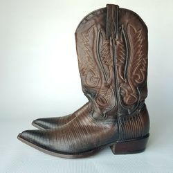 Los Altos Boots Men's Genuine Lizard Teju Brown Western Cowboy Size 6 EE /Mex 25