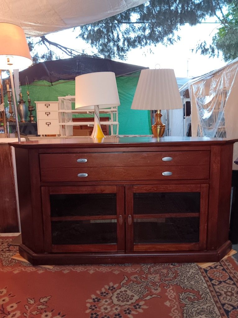 Tv Stand Media Cabinet 1 Drawer With Multiple Compartments And Glass Cabinet With 2 Shelves $245 OBO