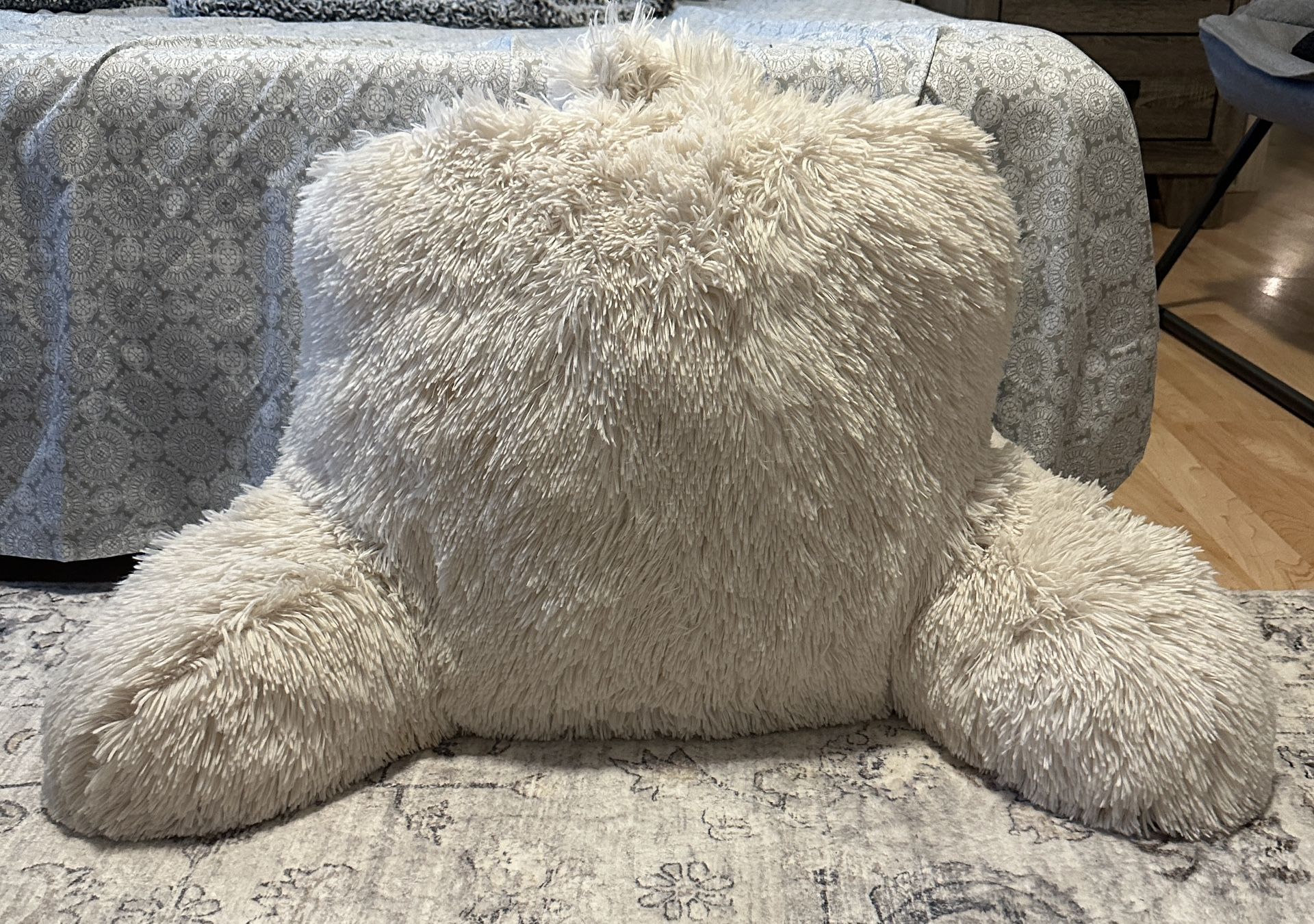 White Shaggy Bed Rest Back Support Pillow