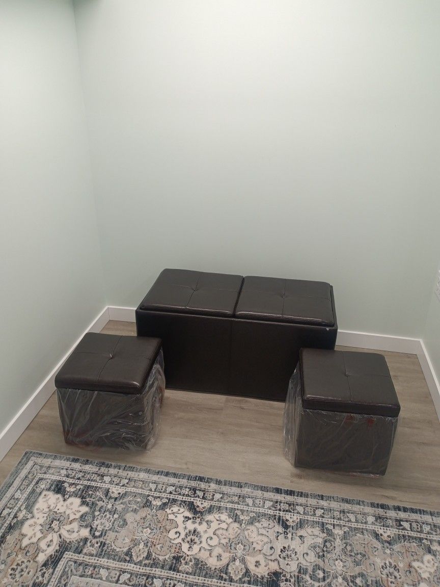 collapsible faux leather storage ottoman bench