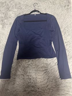SHEIN Navy Square Neck Long Sleeve Top