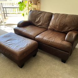 Leather Loveseat and Ottoman