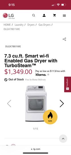 LG Extra Large Capacity Dryer $495