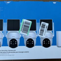 Security Cameras Outdoor Wireless, 4 Cam Kit, Solar Powered.360 Pan NEW(Open Box