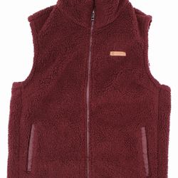Sage Burgundy Sherpa Fleece Vest Small Plaid Lined