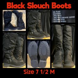Size 7 1/2M- Black Slouch Boots 