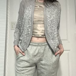 Sparkle & Fade Light Gray Polka Dot Lightweight Cardigan
