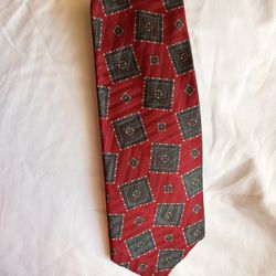 Robert Talbott Best Of Class Silk Necktie With Red And Dark Geometric Pattern. 