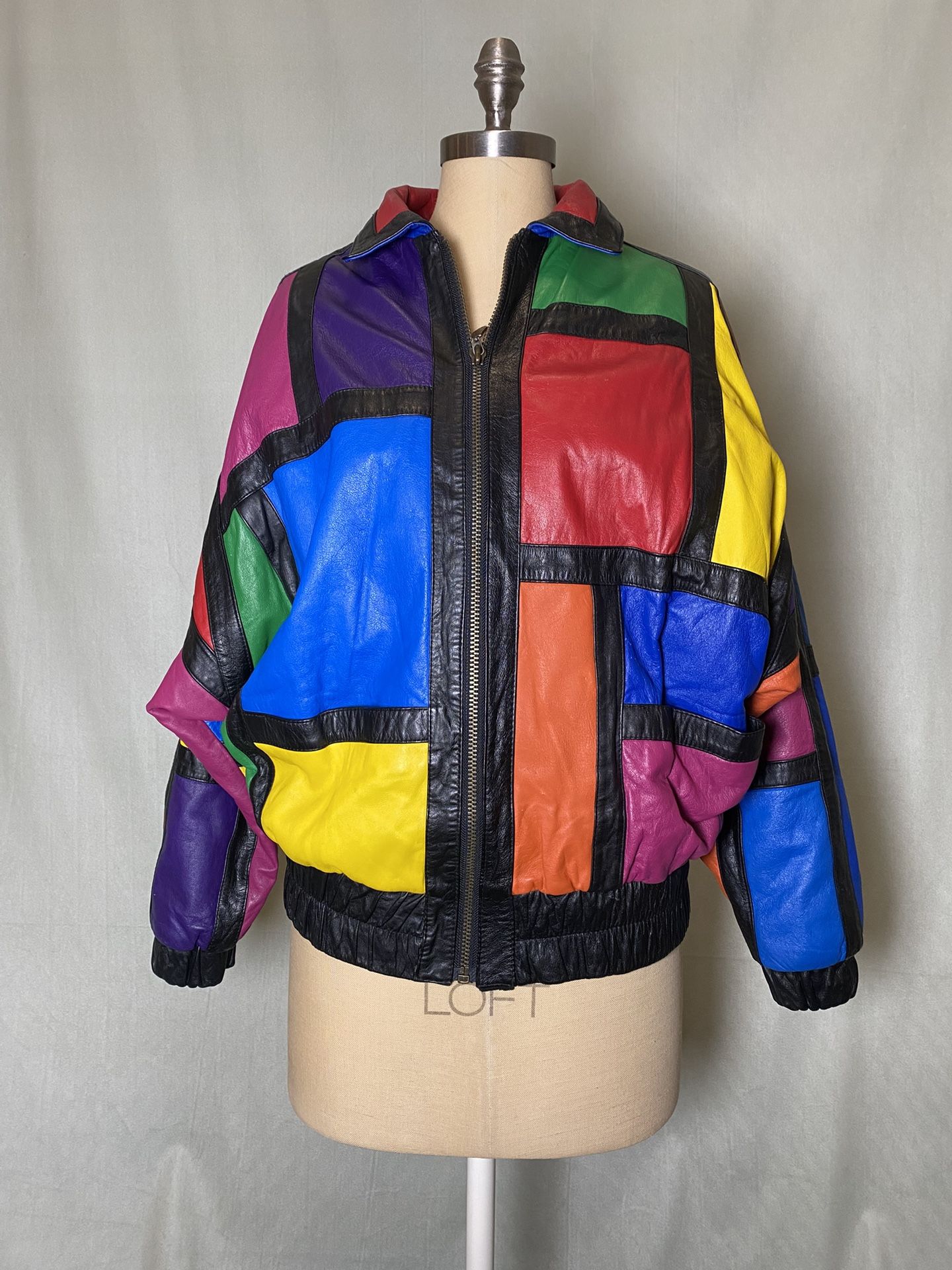 Vintage Color-Blocked Leather Jacket 