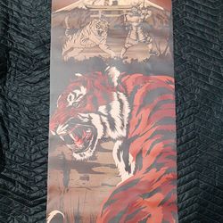 Artistic Tiger and Samurai Scroll Wall Hanger 