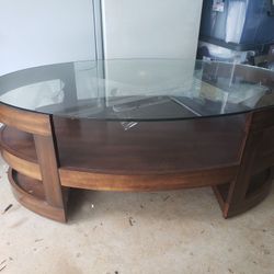 Oval Cocktail Table Wood And Glass
