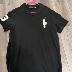 Polo Ralph Lauren Big Pony Crest Men’s Black Cotton Polo Shirt Size Large Slim 