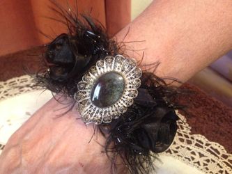 Black rose leather cuff