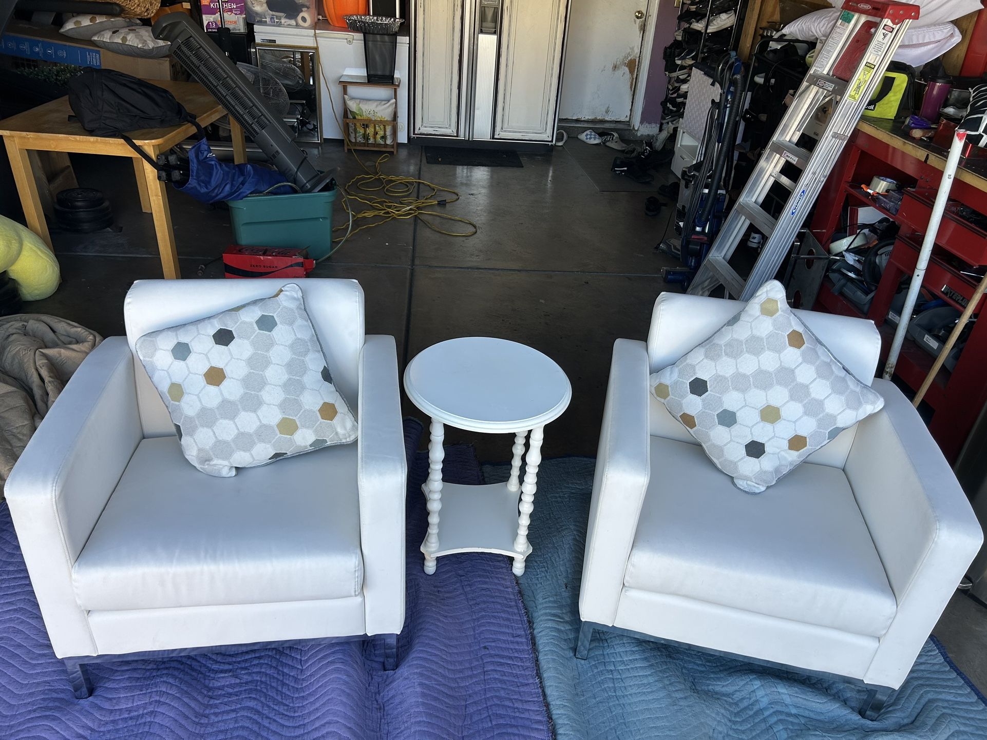 2 Modern White Leather Chairs !